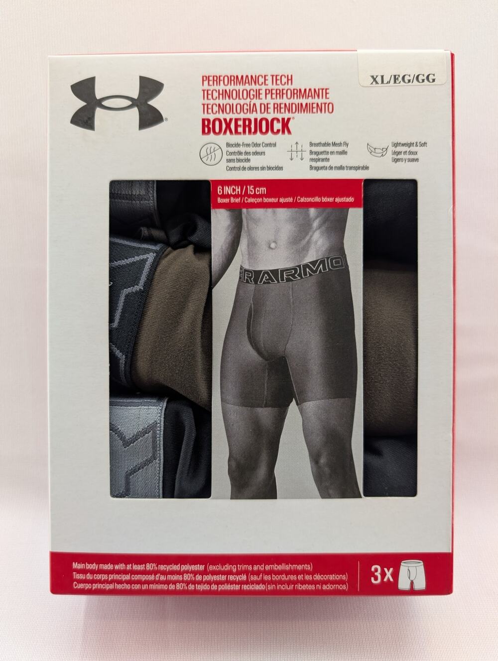 NWT Under Armour Men's UA Performance Tech 6" 3-Pack Boxerjock size XL